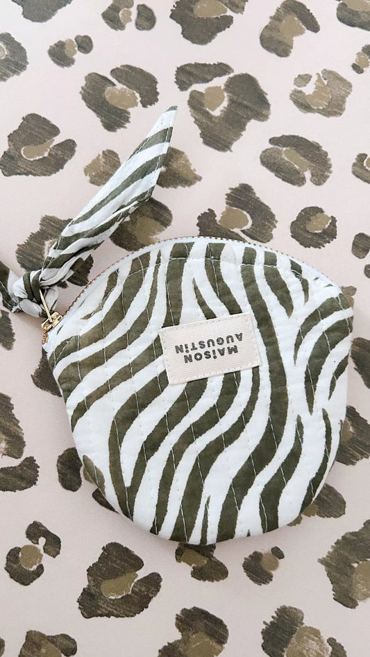 Porte-monnaie coeurs zébré kaki - Maison Augustin