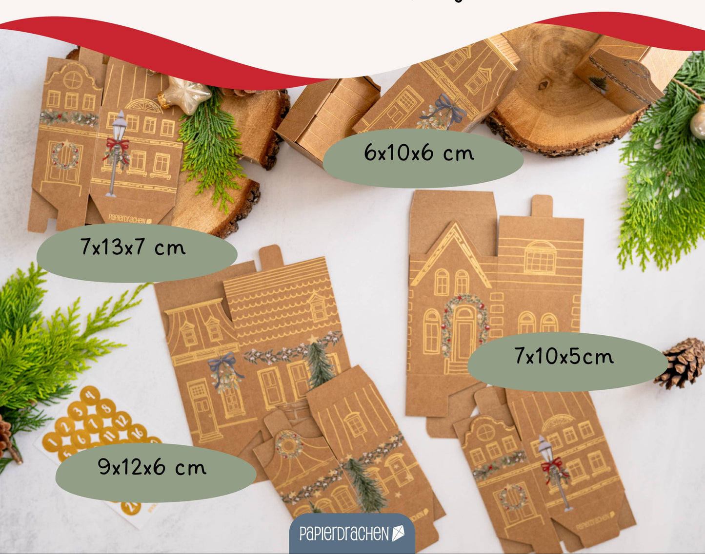 Calendrier de l'avent en papier - Maisons