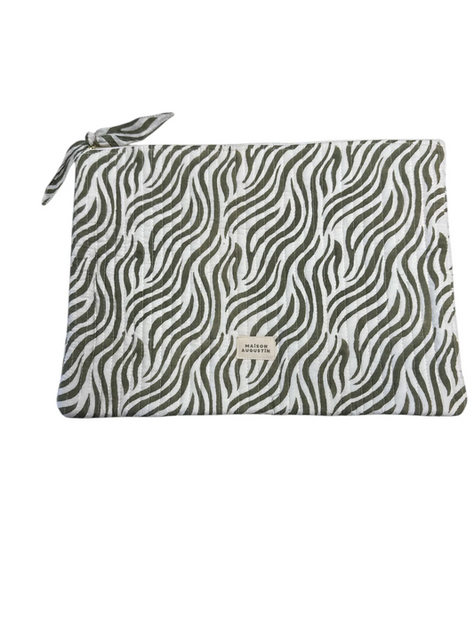 Pochette d'ordinateur zébré kaki  - Maison Augustin