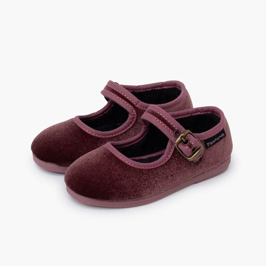 Babies en velours Vieux rose - Pisamonas