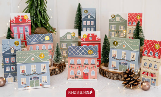 Calendrier de l'avent en papier - Maisons colorées